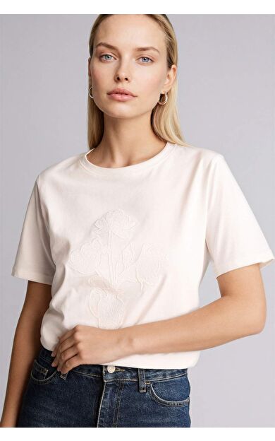 DeFacto Regular Fıt Bisiklet Yaka Desenli Penye Kısa Kollu Tişört