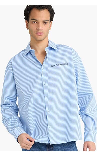 Boxy Fit Baskılı Dokuma Uzun Kollu Gömlek