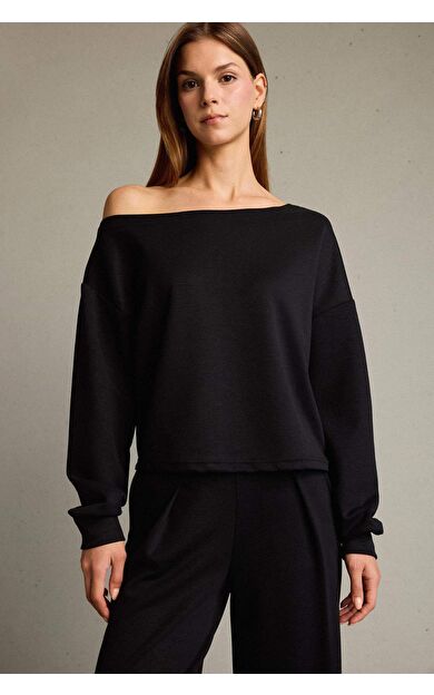 Kayık Yaka Modal Sweatshirt G2914AX25AUBK81