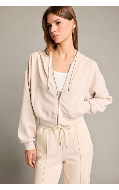 Kapüşonlu Modal Fermuarlı Sweatshirt