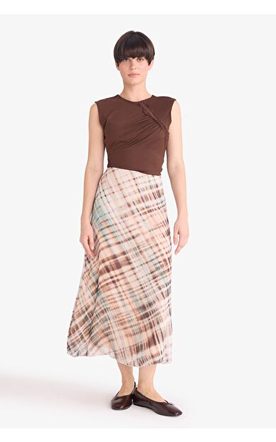 DeFacto Kalem Baskılı Normal Bel Astarlı Şifon Midi Etek