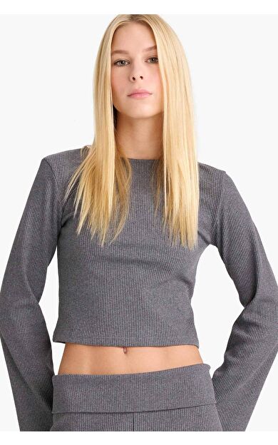 Fitted Bisiklet Yaka Fitilli Kaşkorse Uzun Kollu Tişört