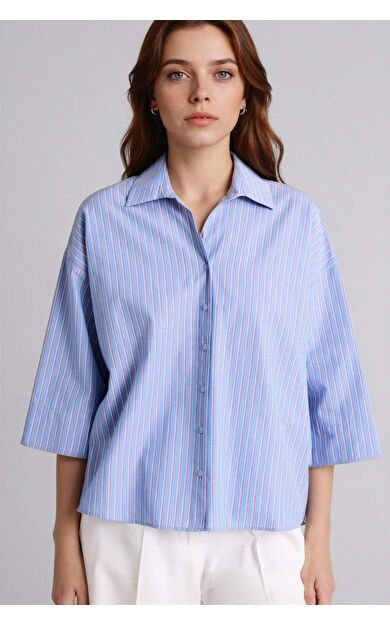 DeFacto Relax Fıt Gömlek Yaka Poplin Uzun Kollu Gömlek