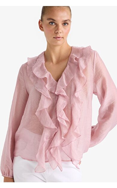 DeFacto Overshirt Fit Modal Volanlı Uzun Kollu Bluz
