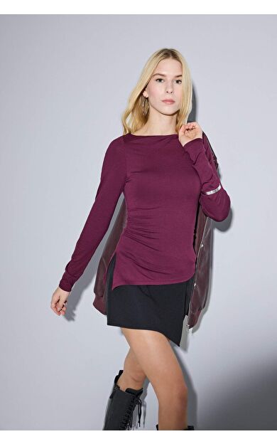 Coool Slim Fit Dar Kesim Kayık Yaka Tül Uzun Kollu Tişört