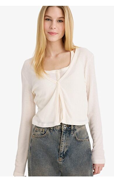 Coool Halter Yaka Fitilli Kaşkorse Uzun Kollu Tişört