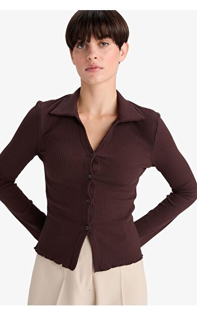 DeFacto Fitted Polo Yaka Fitilli Kaşkorse Hırka
