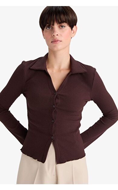 Fitted Polo Yaka Fitilli Kaşkorse Hırka