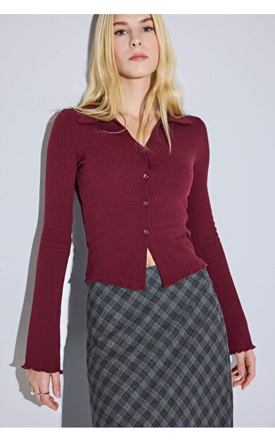 Fitted Polo Yaka Fitilli Kaşkorse Hırka