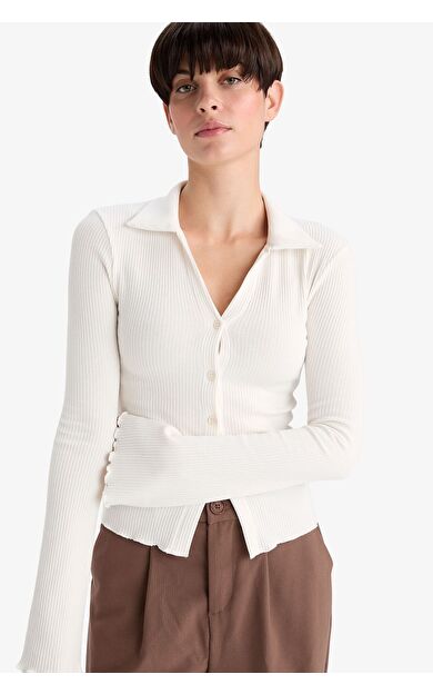 DeFacto Fitted Polo Yaka Fitilli Kaşkorse Hırka