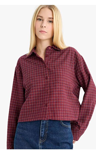DeFacto Overshirt Fit Dokulu Uzun Kollu Gömlek