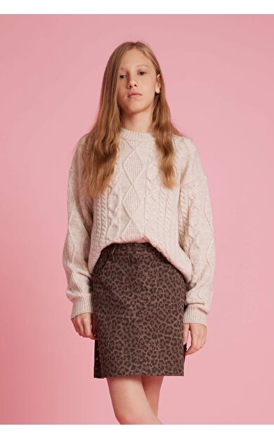 Kız Çocuk Loose Fit Bisiklet Yaka Kazak