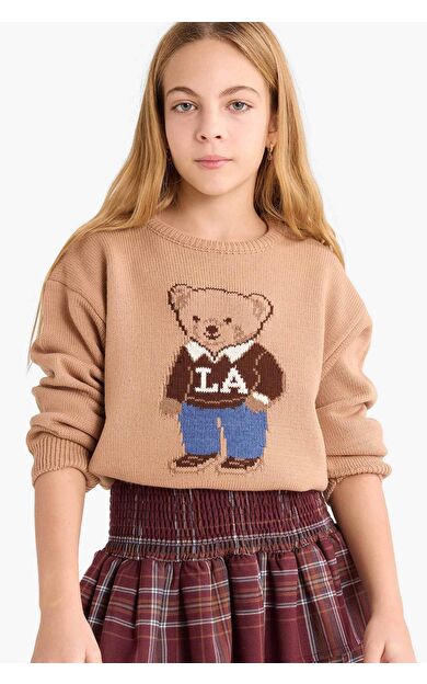 Kız Çocuk Regular Fit Bisiklet Yaka Kazak