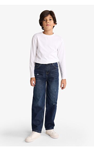 DeFacto Erkek Çocuk Loose Fit Yırtık Detaylı Düz Paça Jean Pantolon