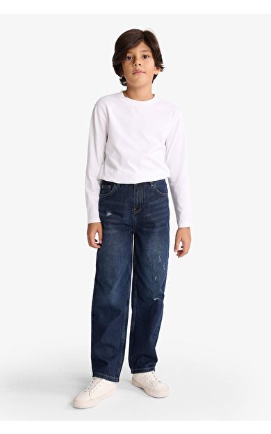 DeFacto Erkek Çocuk Loose Fit Yırtık Detaylı Düz Paça Jean Pantolon
