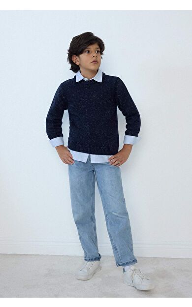 DeFacto Erkek Çocuk Loose Fit Yırtık Detaylı Düz Paça Jean Pantolon