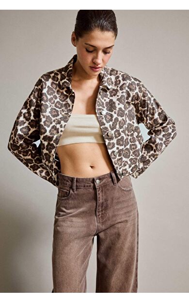 DeFacto Leopar Desenli Düğmeli Jean Ceket