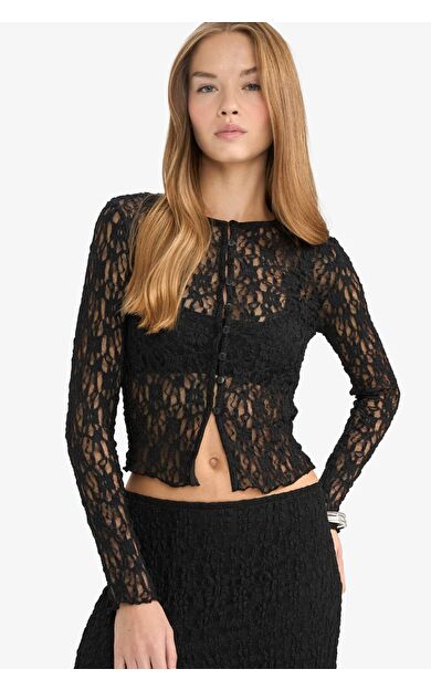 Fitted Bisiklet Yaka Dantel Hırka