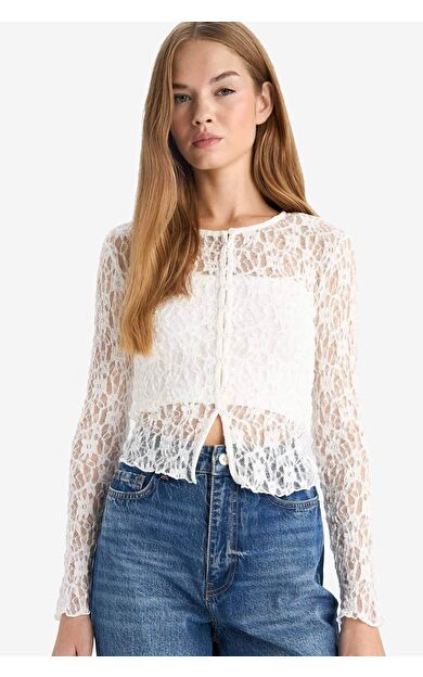 Fitted Bisiklet Yaka Dantel Hırka