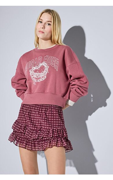 DeFacto Coool Bisiklet Yaka Yiyecek Baskılı Kalın Kumaş Sweatshirt