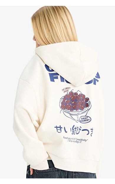 DeFacto Coool Kapüşonlu Baskılı Kalın Kumaş Sweatshirt