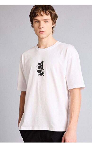 Boxy Fıt Bisiklet Yaka Baskılı Kısa Kollu Polo Tişört