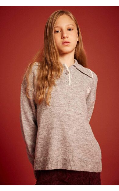 Kız Çocuk Regular Fit Polo Yaka Kazak