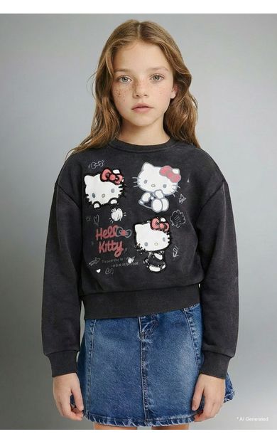 DeFacto Kız Çocuk Hello Kitty Overshirt Fit Bisiklet Yaka Sweatshirt