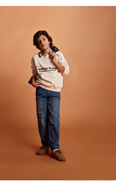 DeFacto Erkek Çocuk Loose Fit Yırtık Detaylı Düz Paça Jean Pantolon