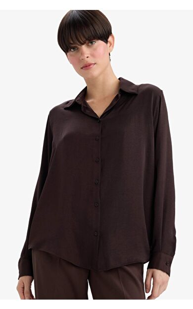 Regular Fit Gömlek Yaka Saten Uzun Kollu Gömlek G3259AX25AUBN220