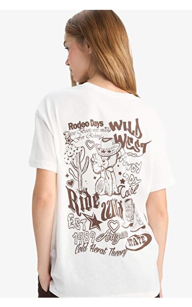 Coool Oversize Geniş Kalıp Bisiklet Yaka Baskılı Kısa Kollu Tişört G3264AX25WNWT32