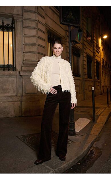 Wide Leg Çift Cepli Yüksek Bel Geniş Paça Kadife Pantolon