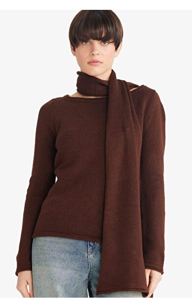 Regular Fit Kayık Yaka Yumuşak Dokulu Şal Detaylı Triko Kazak