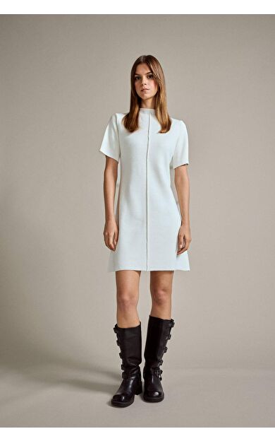 Bisiklet Yaka Kısa Kollu Mini Elbise