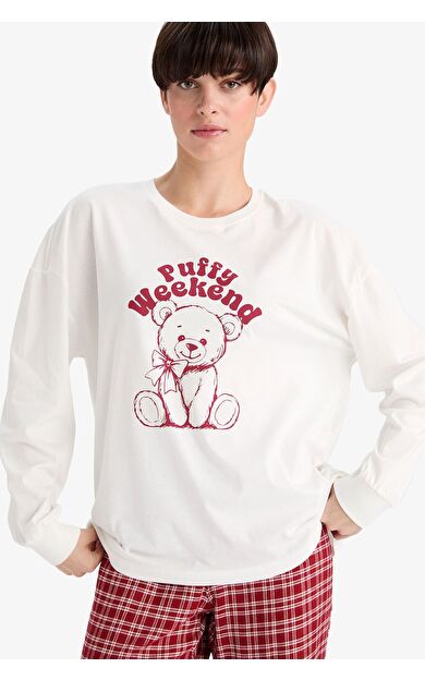 DeFacto Regular Fit Bisiklet Yaka Baskılı Uzun Kollu Pijama Üstü-Fall in Love