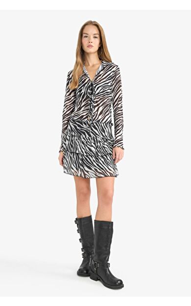 DeFacto Coool Zebra Desenli Normal Bel Tül Mini Etek
