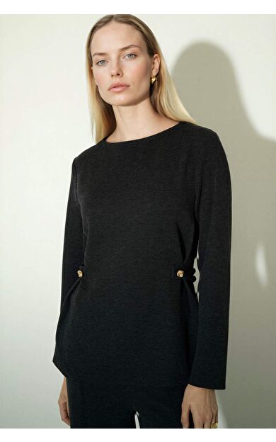 Regular Fit Kayık Yaka Pike Uzun Kollu Tişört