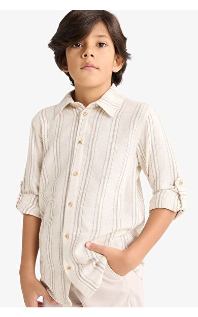 DeFacto Erkek Çocuk Regular Fit Polo Yaka Uzun Kollu Gömlek