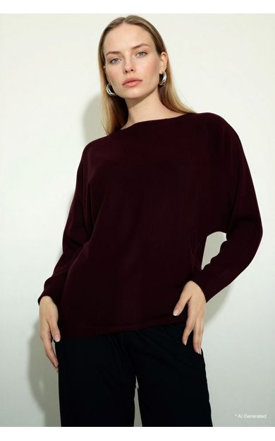 DeFacto Kayık Yaka Triko Kazak Bordo G3403AX26SPBR230