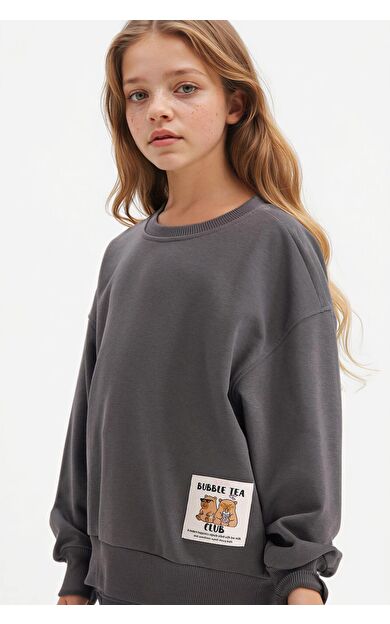 DeFacto Kız Çocuk Oversize Geniş Kalıp Hayvan Desenli Sweatshirt
