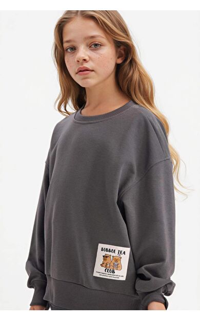 Kız Çocuk Oversize Geniş Kalıp Hayvan Desenli Sweatshirt