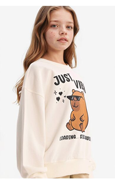 Kız Çocuk Relax Fit Hayvan Desenli Sweatshirt