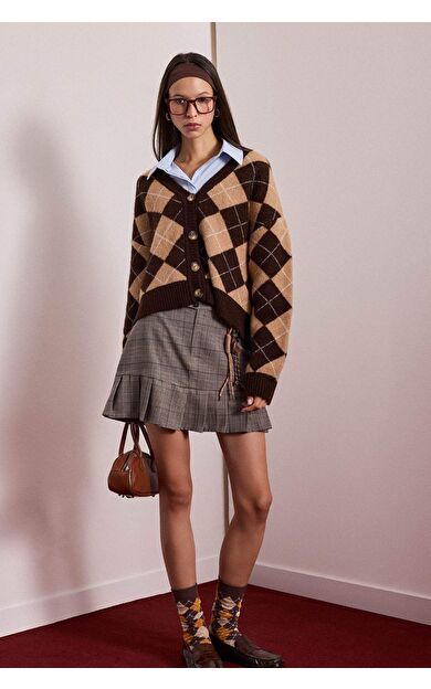 DeFacto Pilise Kareli Normal Bel Mini Etek