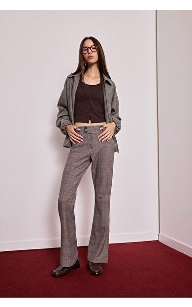 Flare Fit Fermuarlı Normal Bel Standart Boy Pantolon