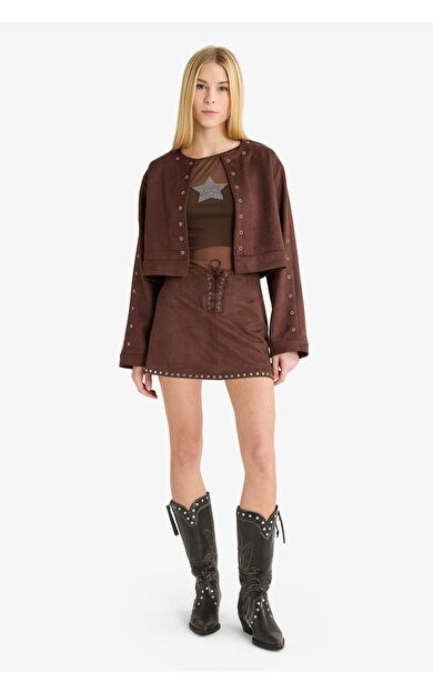 Coool A Kesim Normal Bel Penye Astar Süet Mini Etek