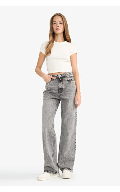 DeFacto Straight Fit Yüksek Bel Uzun Jean Yıkamalı Pantolon G3543AX25CWNM55