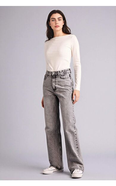 Straıght Fıt Yüksek Bel Uzun Jean Yıkamalı Pantolon