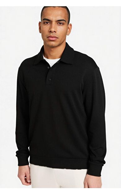Standart Fit Polo Yaka Modal Sporcu Sweatshirt
