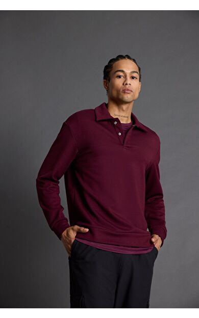 DeFacto Standart Fit Polo Yaka Modal Sporcu Sweatshirt
