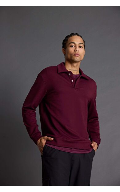 Standart Fit Polo Yaka Modal Sporcu Sweatshirt